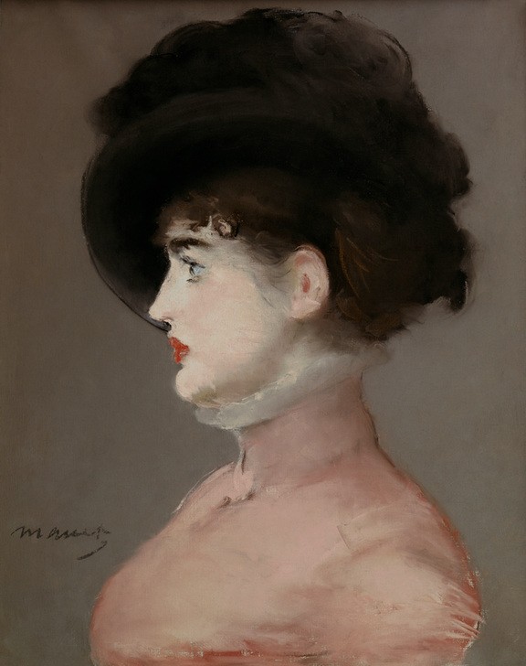 Edouard Manet, La femme au chapeau noir: Portrait d’ Irma Brunner, la Vien (Damenhut,Frau,Jugend (Lebensalter),Schönheit,Hut,Portrait,Französische Kunst,Eleganz,Profil,Teint,Junge Frau,Blässe,Brustbild,Make-Up,Stehkragen)