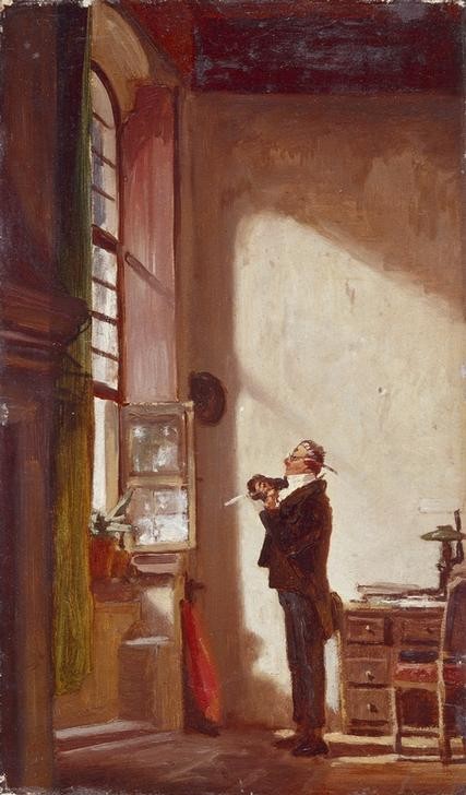 Carl Spitzweg, Der Schreiber (Deutsche Kunst,Beamter,Schreibtisch,Schreiber,Schreiben Und Schrift,Biedermeier,Nachdenken,Schreibstube)