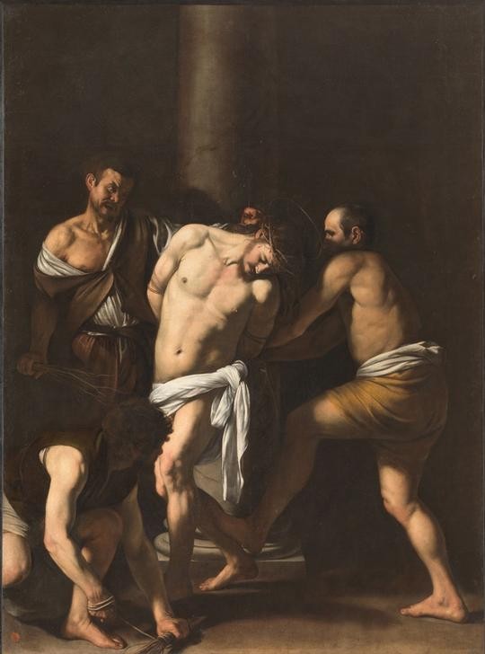 Caravaggio, Die Geißelung Christi (Folter, Peitschen,  Grausamkeit,  Dornenkrönung, Schmerz, Passion Christi, Religion, Christentum,  Neues Testament, Bibel, Hell-Dunkel, Barock, Klassiker, Malerei, Wunschgröße, Wohnzimmer)