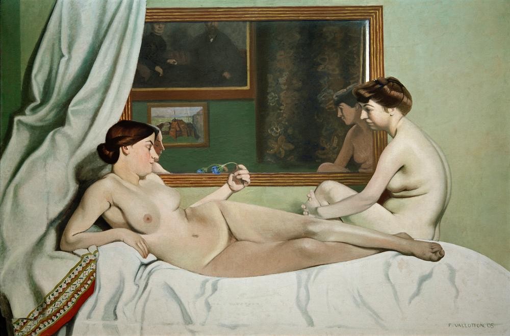 Felix Vallotton, Le repos des modèles (Atelier,Frau,Modell,Pause,Akt,Bild Im Bild,Französische Kunst,Schweizerische Kunst,Vorhang,Ausruhen,Nabis,Sitzen,Jahrhundertwende,Liegen,Doppelportrait,Faltenwurf)