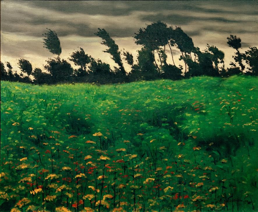 Felix Vallotton, Le champ fleuri (Kunst,Landschaft,Baum,Wiese,Wind,Französische Kunst,Feld,Schweizerische Kunst,Nabis,Blume,Silhouette (Umriss))