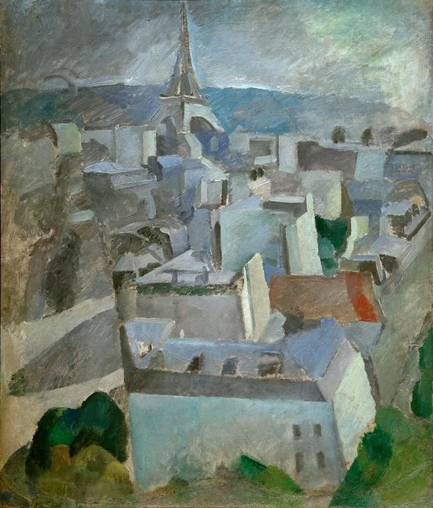 Robert Delaunay, Die Stadt Paris (Geographie,Teilansicht,Urbanistik,Kubismus,Studie,Stadtansicht,Architekturdarstellung,Französische Kunst,Dachlandschaft,Orphismus,Topographie)