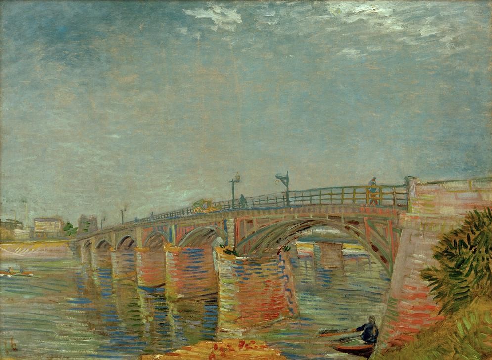 Vincent van Gogh, Seinebrücke bei Asnières (Brücke Fluss, Seine, Frankreich, Boot, Landschaft,  Klassische Moderne, Impressionismus, Wohnzimmer, Treppenhaus, Wunschgröße, bunt)