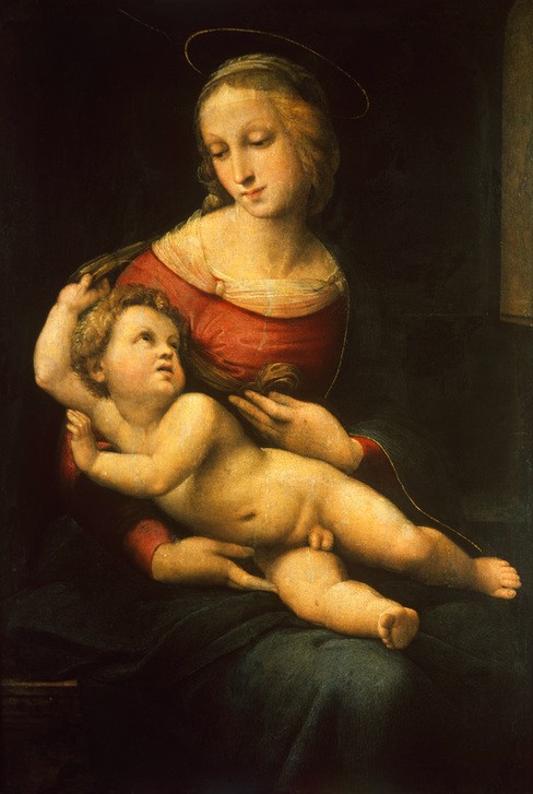 Raffael, Maria mit dem Kind (Renaissance, Madonna, Kind, Jesus, Religion, Christentum, Klassiker, Schlafzimmer, Wohnzimmer, Malerei, Wunschgröße, bunt)