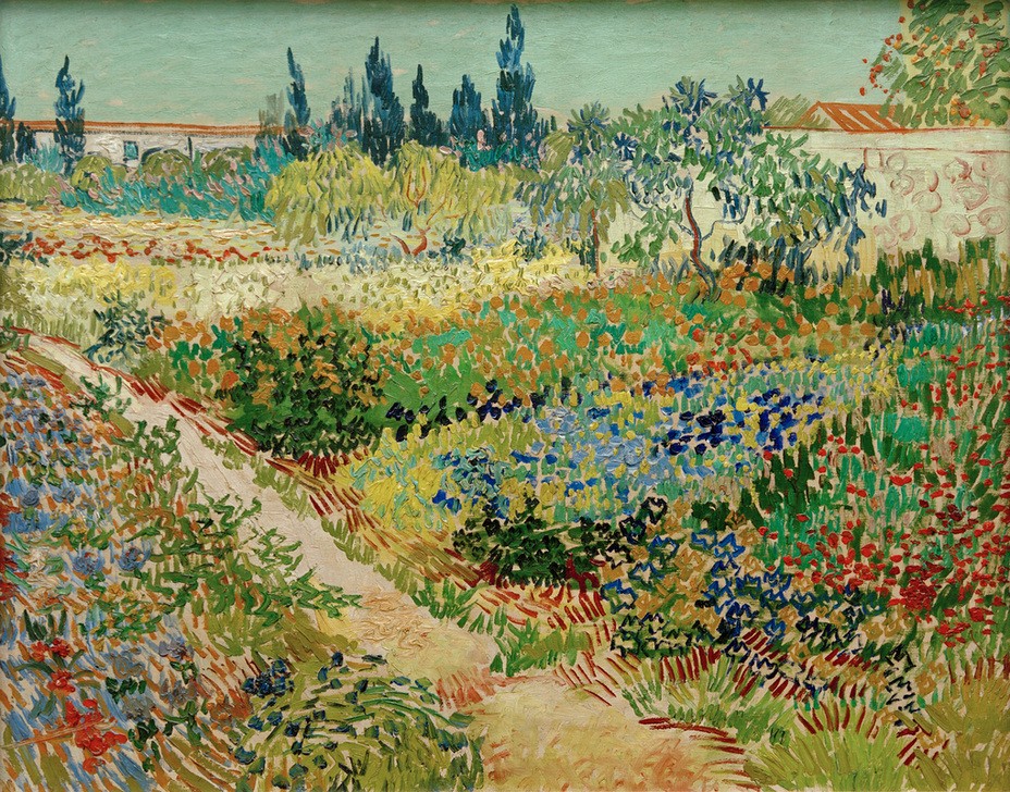 Vincent van Gogh, Blühender Garten mit Pfad (Garten Und Park,Kunst,Landschaft,Impressionismus,Weg,Niederländische Kunst,Holländische Kunst,Gartenmauer,Blume,Blumenbeet,Postimpressionismus,Nutzgarten,Pfad,Garten)