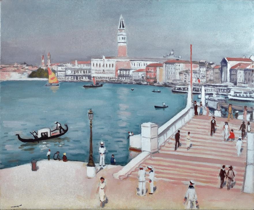 Albert Marquet, Venedig, Bacino S.Marco (Brücke,Geographie,Kunst,Treppe,Gondel,Campanile,Vedute,Lagune,Architekturdarstellung,Französische Kunst,Fussgänger,Matrose,Ansicht,Topographie)