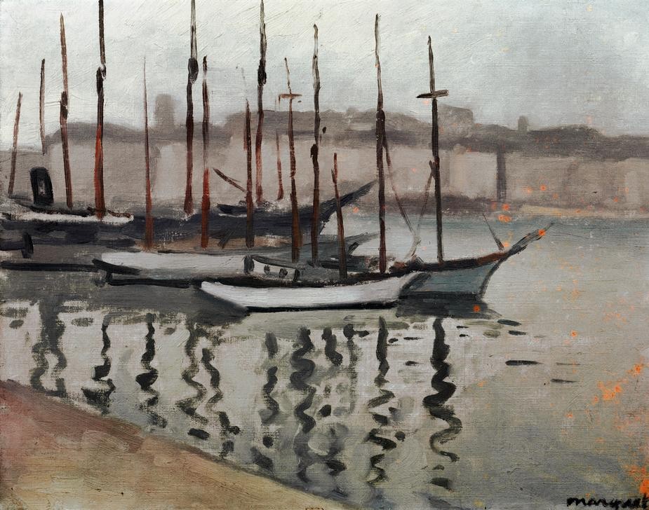 Albert Marquet, Marseille in hiver (Hafen,Jahreszeiten,Kunst,Winter,Fischerboot,Segelboot,Französische Kunst,Stille,Schifffahrt)