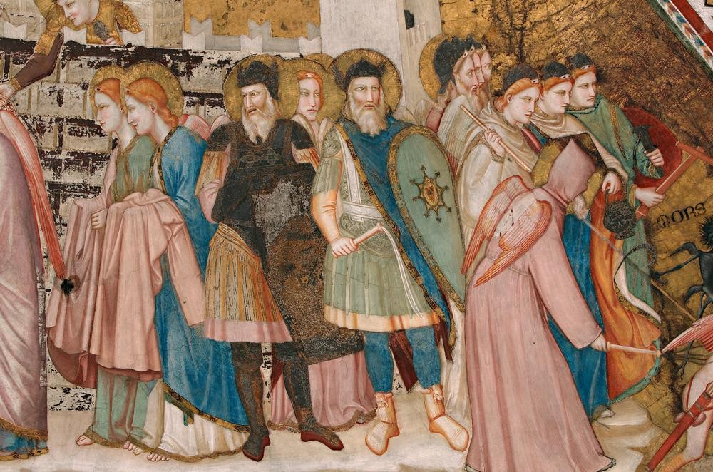 Giotto di Bondone, Allegorie des Keuschheit (Christentum,Engel,Heilige,Laster,Religion,Rüstung (Schutzkleidung),Schild (Schutz),Gotik,Allegorie,Tugend,Wachtposten,Italienische Kunst,Gewölbe,Vierung,Keuschheit,Geissel,Ausschnitt)