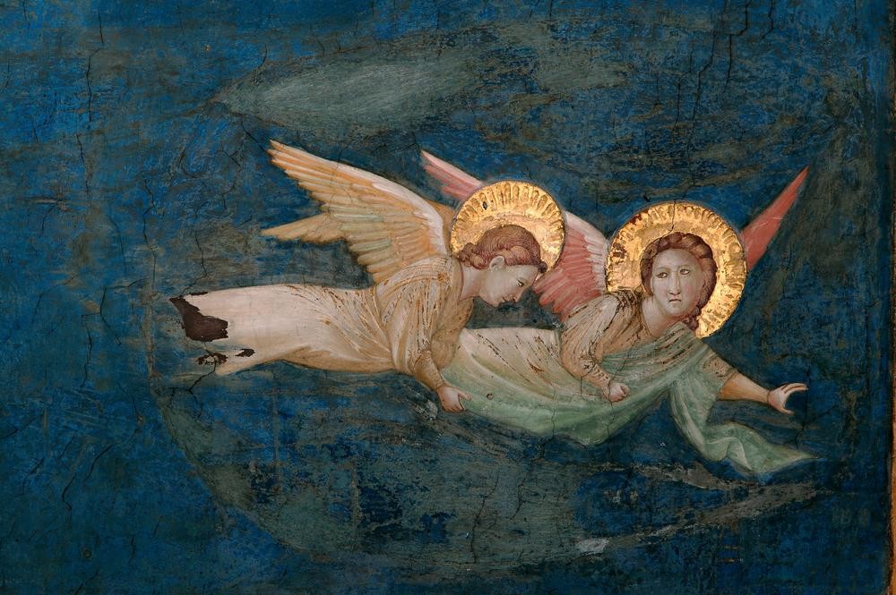 Giotto di Bondone, Noli me tangere (Christentum,Engel,Religion,Gotik,Bibel,Italienische Kunst,Schweben,Heiligenschein,Ausschnitt)
