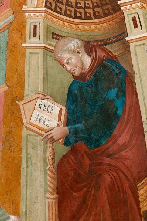 Giotto di Bondone, Der Kirchenvater Ambrosius (Buch,Christentum,Kunst,Leser,Religion,Gotik,Klerus,Theologie,Lesen (Allgemein),Mönch,Italienische Kunst,Gewölbe,Langhaus,Sitzen,Ornat (Geistlich),Lesepult)