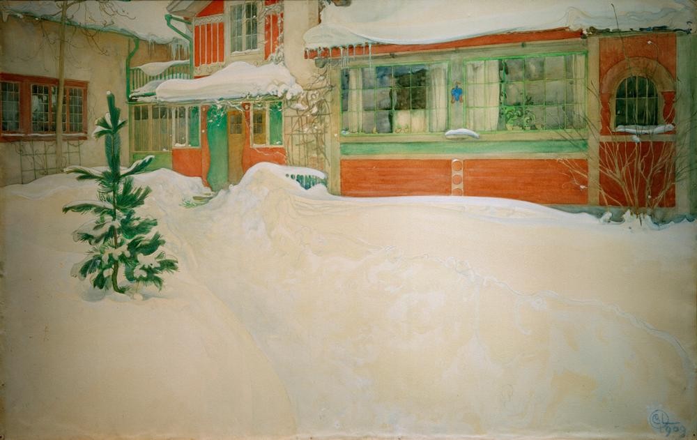 Carl Larsson, Schnee (Haus,Jahreszeiten,Jugendstil,Kunst,Winter,Wohnhaus (Allgemein),Architekturdarstellung)