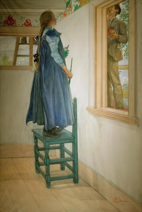 Carl Larsson, Suzanne und noch Jemand (Familie,Jugendstil,Kind,Kunst,Mädchen,Maler (Künstler),Wohnhaus (Allgemein),Künstler Bei Der Arbeit,Tochter,Einzug,Künstlerhaus (Wohnhaus),Schwedische Kunst,Teenager,Stuhl,Kinderleben,Jugendliche,Jahrhundertwende,Jugendzimmer,Backfisch,Amateurmalerin)