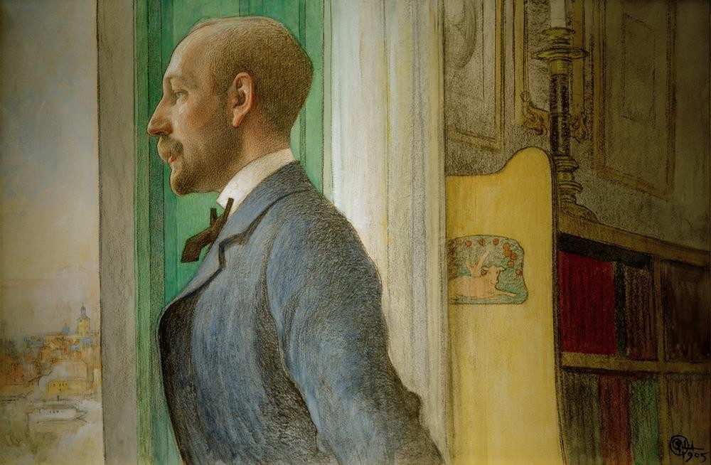 Carl Larsson, Carl Gustav Laurin (Jugendstil,Kunsthistoriker,Mann,Theaterkritiker,Theater,Schnurrbart,Portrait,Schwedische Kunst,Profil,Jahrhundertwende,Geisteswissenschaft,Geisteswissenschaftler,Person)