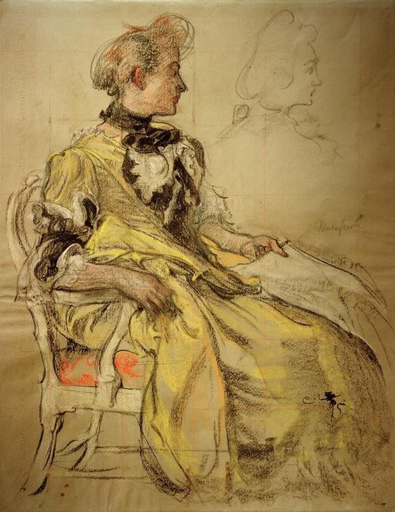 Carl Larsson, Ulla (Damenmode,Frau,Mode,Treppenhaus,Studie,Schwedische Kunst,Entwurf,Kleid,Person)