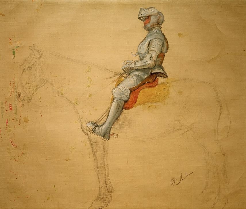 Carl Larsson, Gustav Wasa (Geschichte,Helm,König,Pferd (Tier),Ritter,Rüstung (Schutzkleidung),Treppenhaus,Reiter,Einzug,Schwedische Kunst,Entwurf,Historienmalerei,Person,Visier)