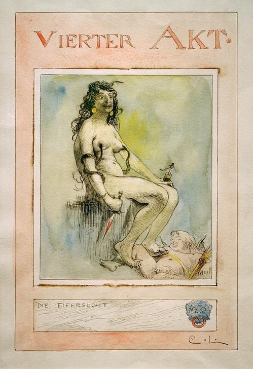 Carl Larsson, Vierter Akt (Dolch,Eifersucht,Frau,Liebe,Literatur,Theater,Akt,Allegorie,Sturm Und Drang,Schwedische Kunst,Schauspiel,Illustration,Personifizierung,Person,Negative Stimmungen Und Gefühle,Erdolchen,Trauerspiel)