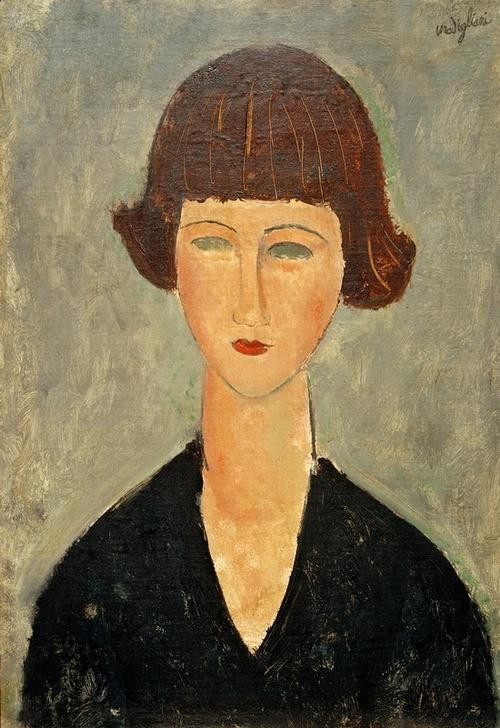 Amedeo Modigliani, Junge Brünette (Frau,Mensch,Portrait,Italienische Kunst,Pagenschnitt,Fälschung,Brünette,Junge Frau,Ecole De Paris,Brustbild)