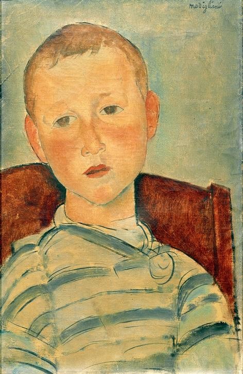 Amedeo Modigliani, Junge mit gestreiftem Pullover (Kind,Mensch,Portrait,Italienische Kunst,Knabe,Pullover,Ecole De Paris,Streifen,Brustbild)
