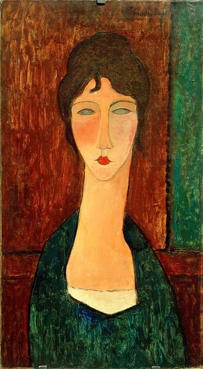 Amedeo Modigliani, Junge Frau mit braunem Haar (Elvira) (Frau,Mensch,Portrait,Italienische Kunst,Fälschung,Junge Frau,Ecole De Paris,Brustbild,Braune Haare)