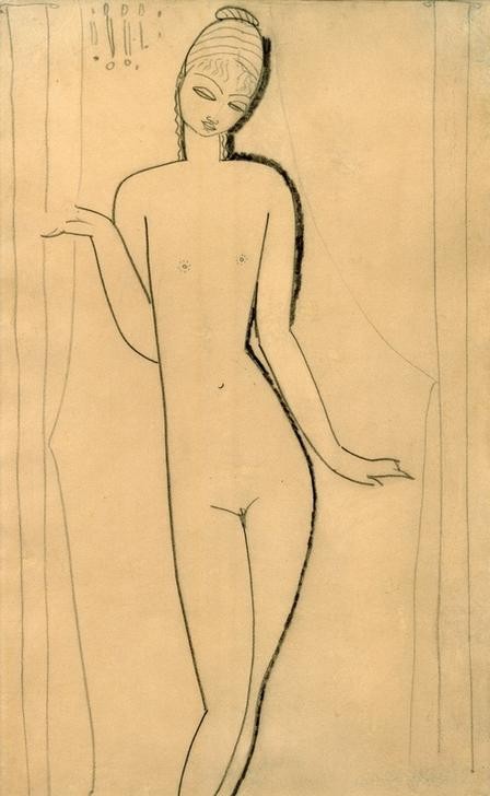 Amedeo Modigliani, Nacktes junges Mädchen – Karyatide (Kind,Mädchen,Akt,Italienische Kunst,Karyatide,Ecole De Paris)