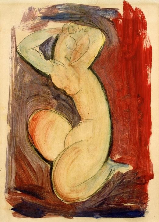 Amedeo Modigliani, Rote Karyatide (Frau,Akt,Italienische Kunst,Fälschung,Hocken,Knien,Ecole De Paris,Ganzfigurig)