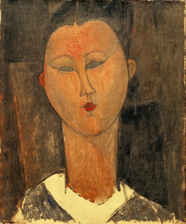 Amedeo Modigliani, Junge Frau mit weißem Kragen (Frau,Mensch,Portrait,Italienische Kunst,Fälschung,Kragen,Junge Frau,Ecole De Paris,Brustbild)