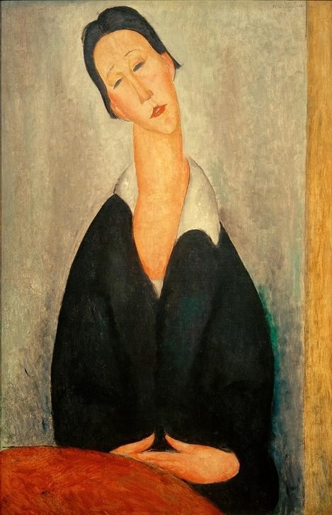 Amedeo Modigliani, Porträt einer Polin (Frau,Mensch,Portrait,Melancholie,Italienische Kunst,Kragen,Ecole De Paris,Halbfigur)