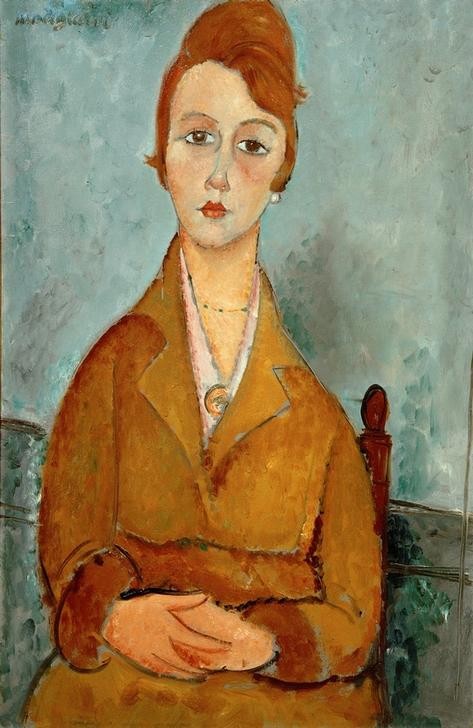 Amedeo Modigliani, Die junge Lolotte (Frau,Mensch,Schmuck,Portrait,Halskette,Italienische Kunst,Sitzen,Junge Frau,Braun,Ecole De Paris)