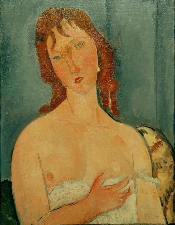 Amedeo Modigliani, Porträt einer jungen Frau (Frau,Dekollete,Akt,Italienische Kunst,Halbakt,Junge Frau,Ecole De Paris)