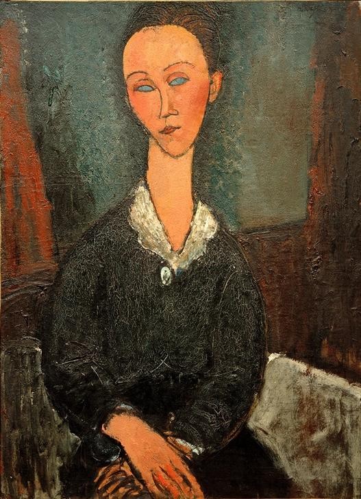 Amedeo Modigliani, Frau mit weißem Kragen (Lunia Czechowska) (Frau,Mensch,Portrait,Italienische Kunst,Kragen,Sitzen,Ecole De Paris,Halbfigur)