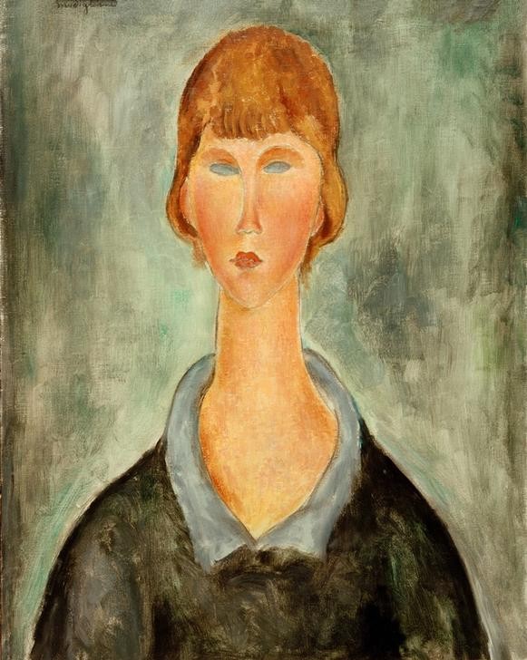 Amedeo Modigliani, Porträt einer jungen Frau (Frau,Mensch,Portrait,Italienische Kunst,Kragen,Ecole De Paris,Brustbild)