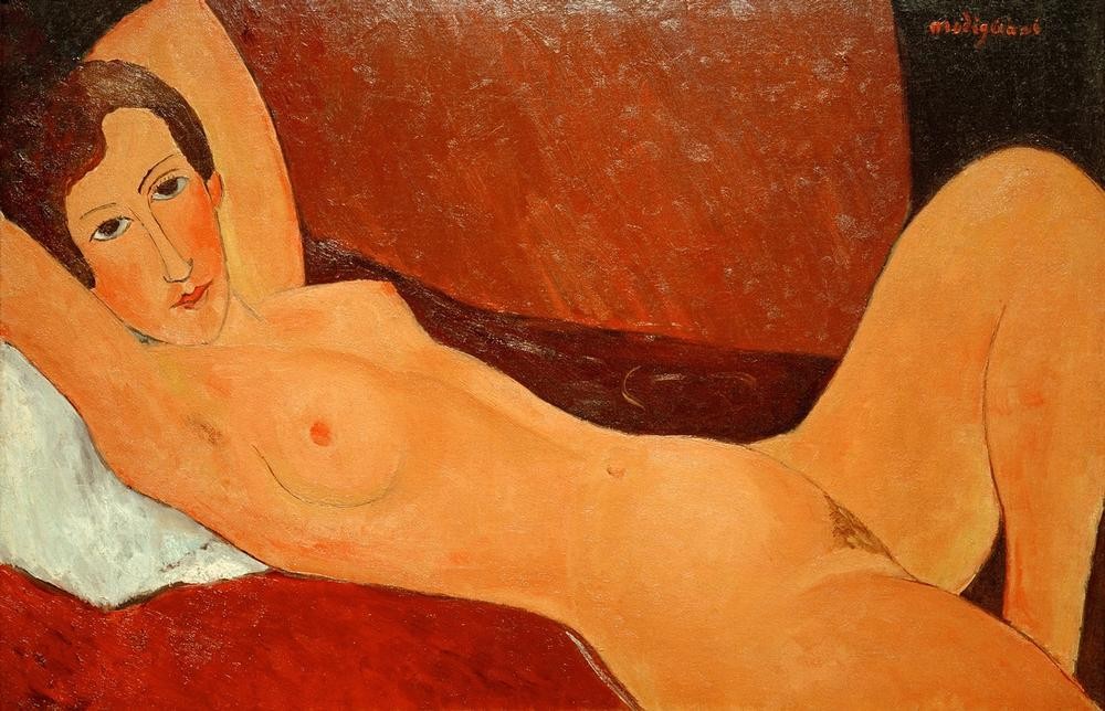 Amedeo Modigliani, Liegender Akt (Céline Howard) (Frau,Akt,Italienische Kunst,Fälschung,Junge Frau,Liegen,Ecole De Paris,Bubikopf,Frisur)
