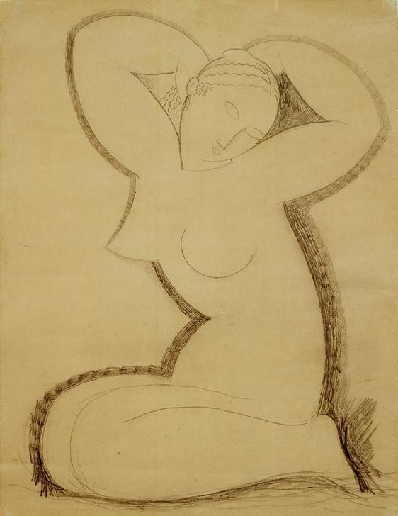 Amedeo Modigliani, Karyatide (Frau,Akt,Italienische Kunst,Sitzen,Karyatide,Ecole De Paris)