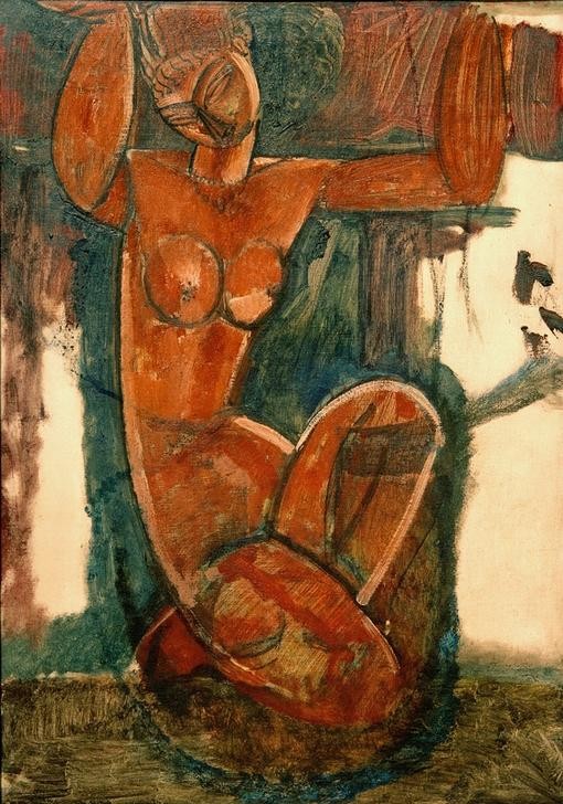 Amedeo Modigliani, Cariatide (Frau,Kunst,Akt,Italienische Kunst,Hocken,Karyatide,Knien,Ecole De Paris,Ganzfigurig)
