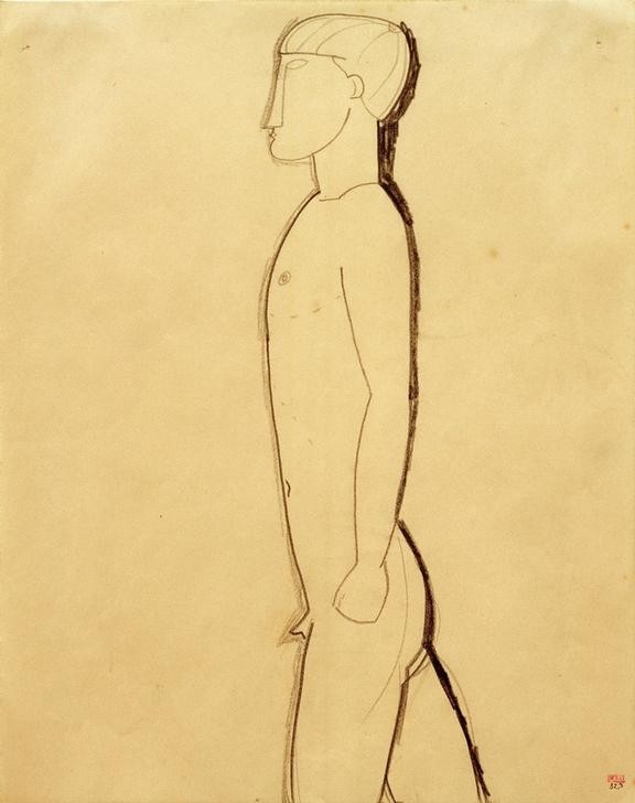 Amedeo Modigliani, Mann im Profil (Mann,Akt,Italienische Kunst,Profil,Ecole De Paris,Kniestück)