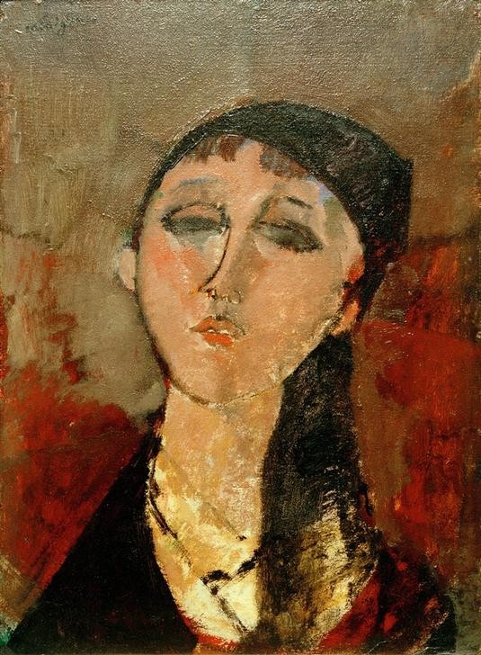 Amedeo Modigliani, Kopf eines Mädchens (Louise) (Frau,Mädchen,Mensch,Portrait,Italienische Kunst,Junge Frau,Ecole De Paris)