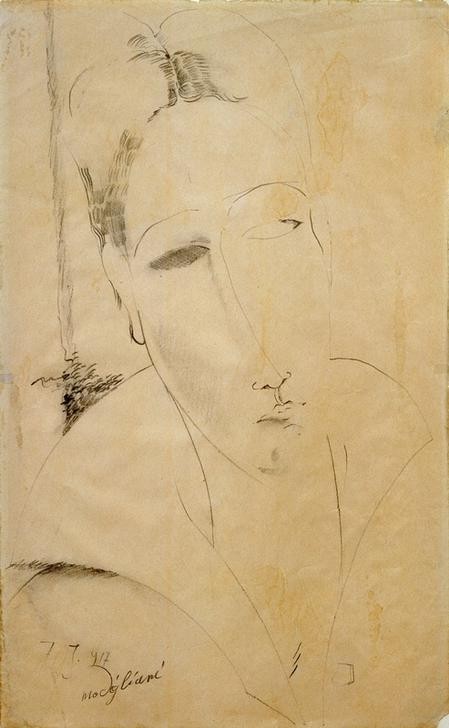 Amedeo Modigliani, Hanka Zboroska (Frau,Mensch,Portrait,Italienische Kunst,Fälschung,Kopf,Mittelscheitel,Ecole De Paris,Kurze Haare)