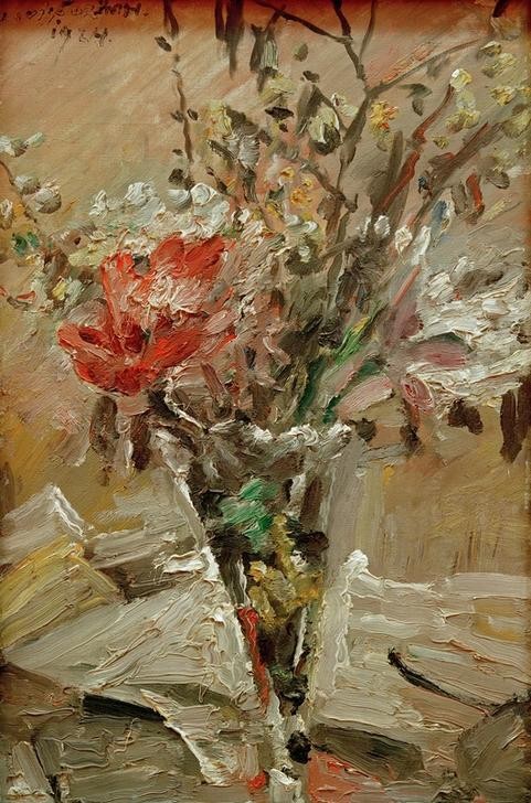 Lovis Corinth, Frühlingsblumen im Kelchglas (Botanik,Deutsche Kunst,Jahreszeiten,Kunst,Impressionismus,Frühling,Stillleben,Blumenstrauss,Vase,Kelch,Blume)