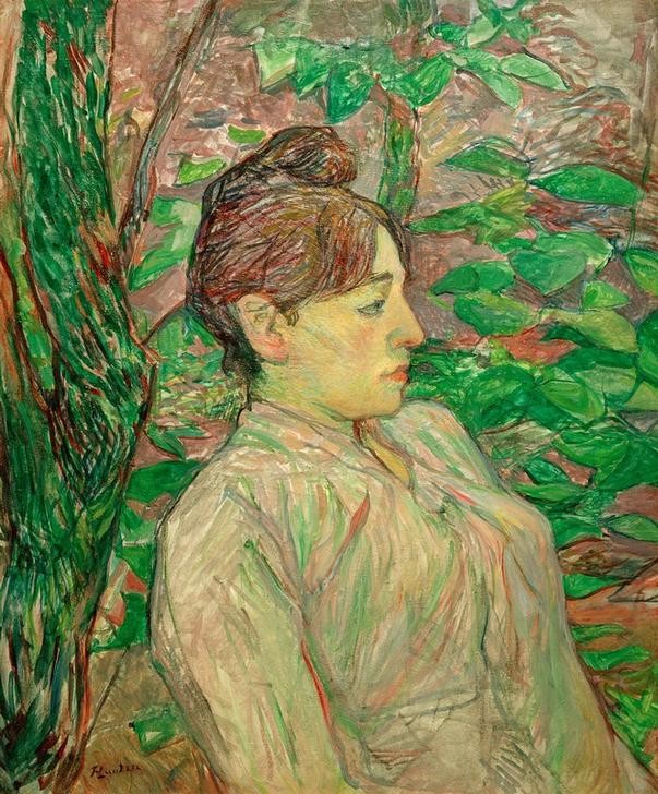 Henri de Toulouse-Lautrec, Sous la verdure (Femme assise dans un jardin) (Frau,Garten Und Park,Kunst,Menschen Im Park,Mensch,Park,Portrait,Französische Kunst,Fin De Siecle,Profil,Jahrhundertwende,Frisur,Garten)