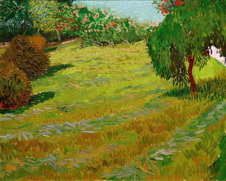 Vincent van Gogh, Sonnige Wiese: Parkanlage an der (Garten Und Park, Landschaft,   Baum, Wiese, Trauerweide, Klassische Moderne, Impressionismus, Wohnzimmer, Treppenhaus, Wunschgröße, bunt)