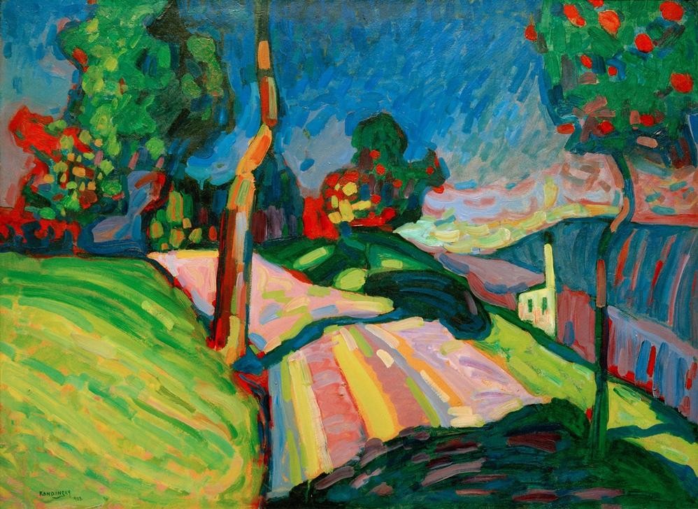 Wassily Kandinsky, Murnau – Kohlgruberstraße (Dorfstrasse,Dorf,Kunst,Landschaft,Strasse (Allgemein),Expressionismus,Russische Kunst,Jahrhundertwende,Privatsammlung)