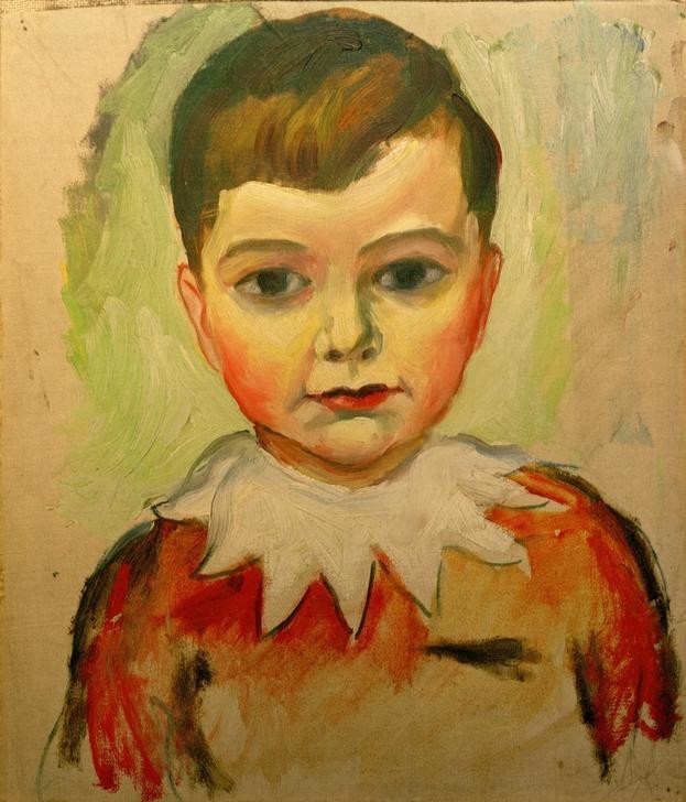 August Macke, Walter mit Spitzenkragen (Deutsche Kunst,Familie,Kind,Kunst,Mensch,Kleinkind,Portrait,Harlekin,Knabe,Kind Berühmter Persönlichkeiten,Sohn Von Berühmten,Kragen,Privatsammlung)