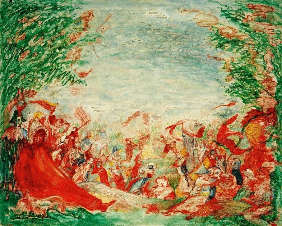 James Ensor, Saint Antoine turlupiné (Christentum,Heilige,Kunst,Maskerade,Religion,Tod,Symbolismus,Dämon,Vision,Melancholie,Teufel,Verführung,Halluzination,Heiligenlegende,Versuchung,Phantastische Kunst,Belgische Kunst,Phantasmagorie,Heiliger,Negative Stimmungen Und Gefühle,Les Xx,Phantasie,V)