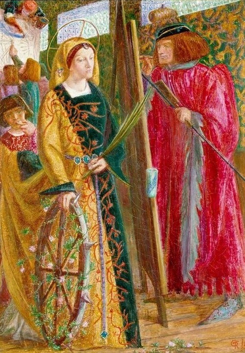 Dante Gabriel Rossetti, St. Catherine (Heilige katherina, Märtyrerin, Wagenrad, martyrium, Maler, Palmwedel, Klassiker, Malerei, Präraffaeliten, Wunschgröße, Schlafzimmer, Wohnzimmer)