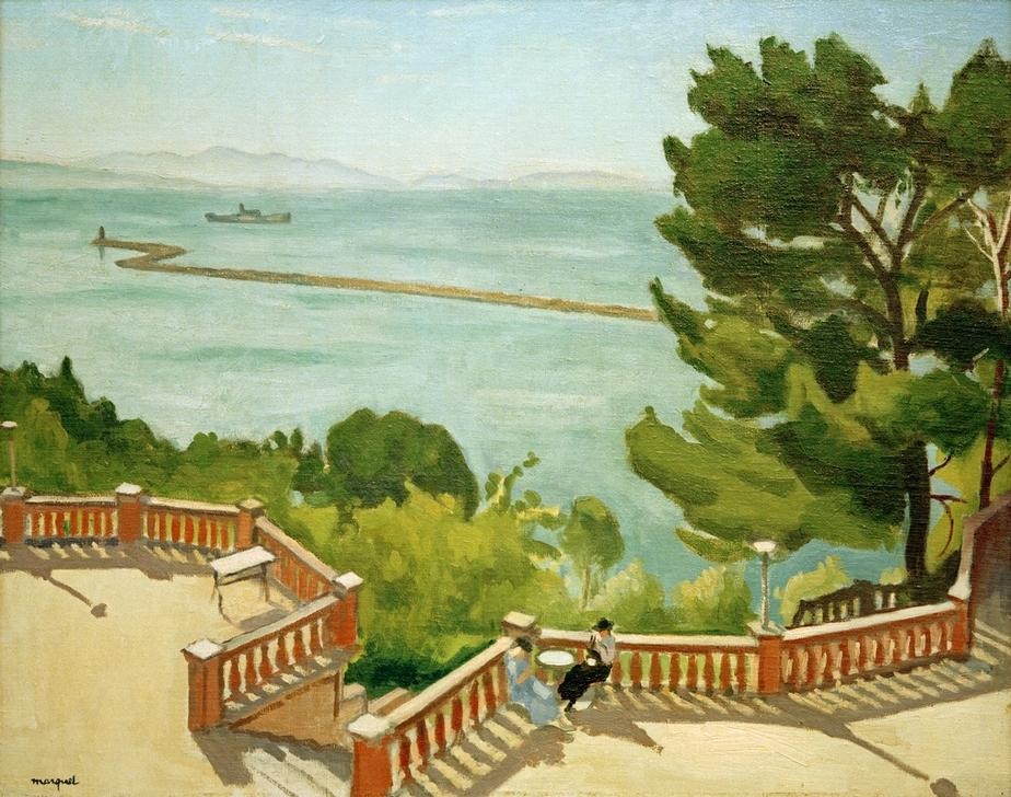 Albert Marquet, Coin de Terrasse à l’Estaque (Kunst,Landschaft,Terrasse,Meer,Impressionismus,Architekturdarstellung,Französische Kunst,Aussicht)