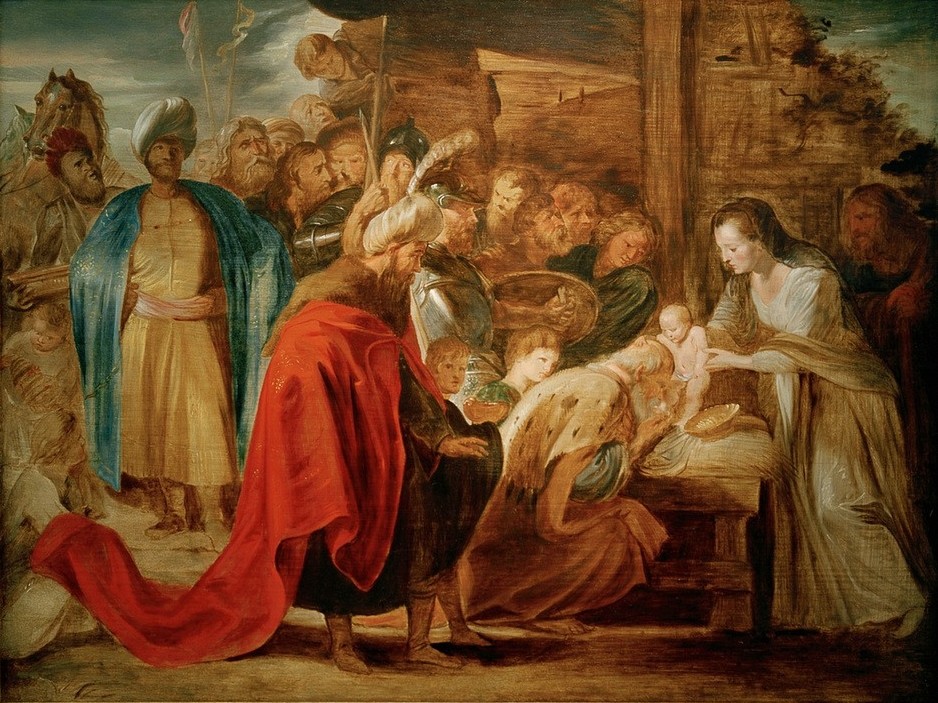 Peter Paul Rubens, Die Anbetung der Heiligen Drei Könige (Christentum,Flämische Kunst,Kunst,Religion,Barock,Turban,Maria Mit Kind,Neues Testament,Bibel,Anbetung Der Könige,Niederländische Kunst,Jesusknabe,Kindheit Jesu,Knien)