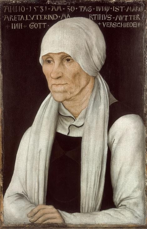 Lucas Cranach der Ältere, Luthers Mutter (alte Frau, Kopfbedeckung,  Kopftuch, Luther, Bildnis,  Frau, Gesellschaft, Menschen, Portrait, Klassiker, Renaissance, Wunschgröße, Wohnzimmer)