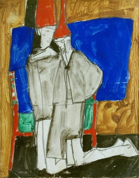 Egon Schiele, Zwei Kniende (Kunst,Mensch,Postkarte,Portrait,Österreichische Kunst,Knien)