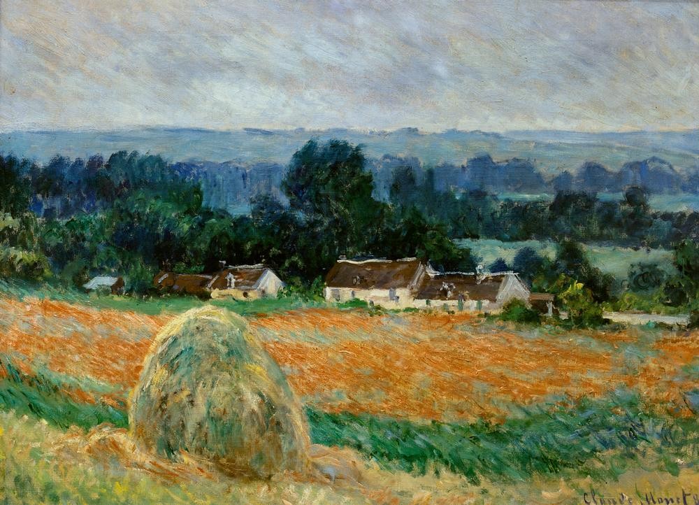 Claude Monet, Une meule de foin (Bauernhof,Landschaft,Impressionismus,Heu,Wiese,Französische Kunst,Feld,Heuschober,Landwirtschaft)