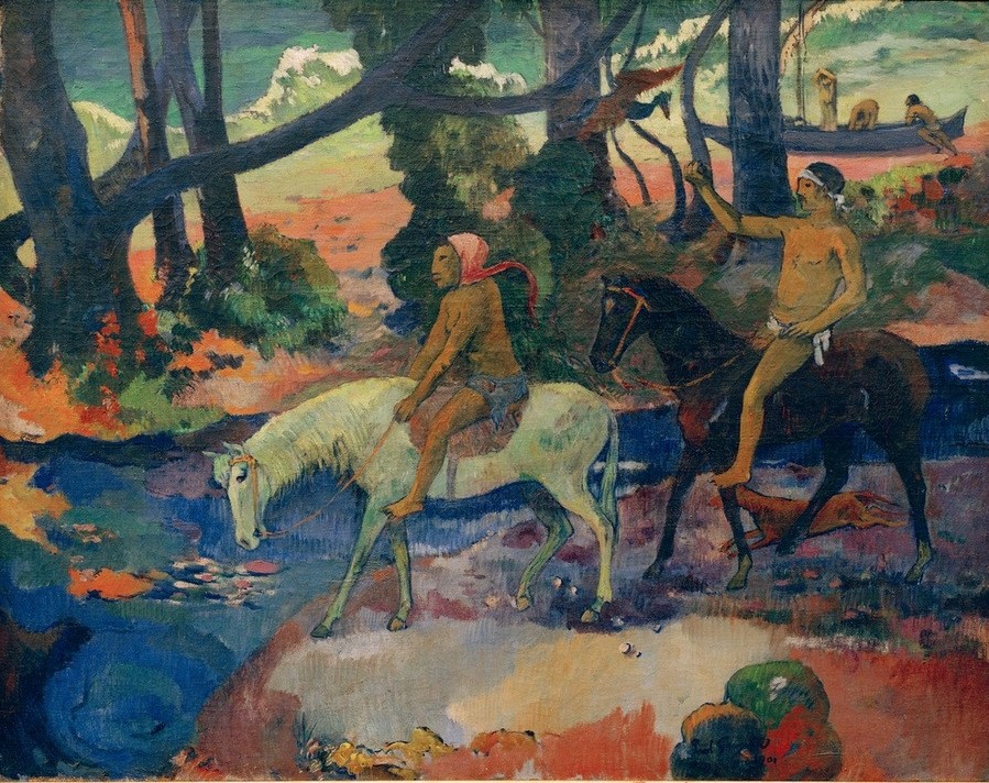 Paul Gauguin, Le gue ou la fuite (Landschaft,Völkerkunde,Reiter,Flucht,Reise,Französische Kunst,Furt,Jahrhundertwende,Land Und Leute)